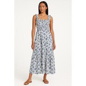 Abercrombie And Fitch Dress Womens Medium Blue White Floral Maxi Ruffled Smocked